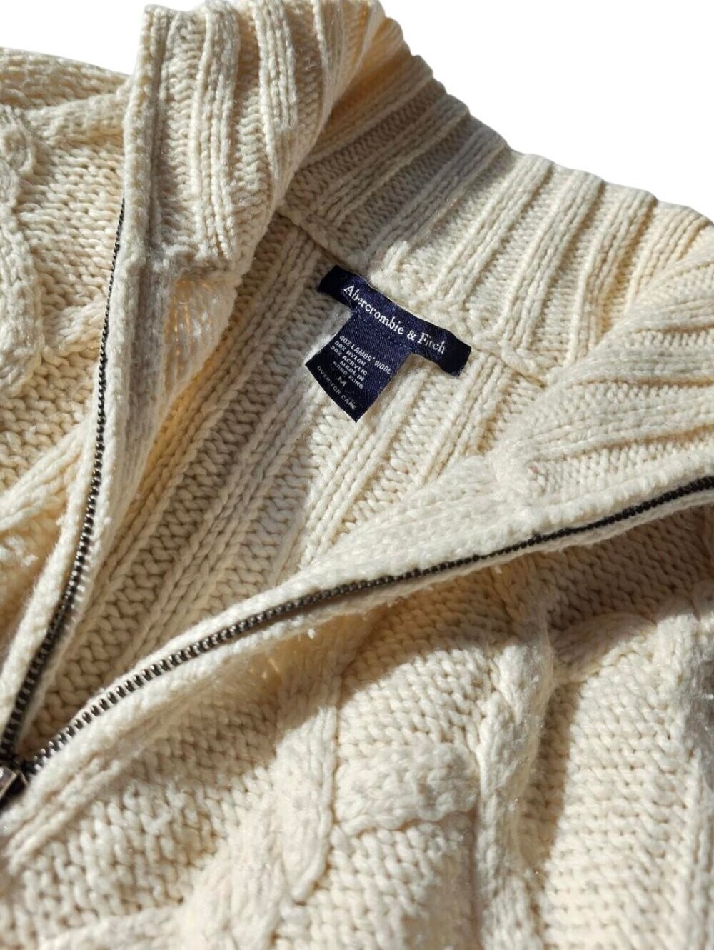 Abercrombie Vintage Cream Knit Long Sleeve Zip Up Sweater - Picture 5 of 5